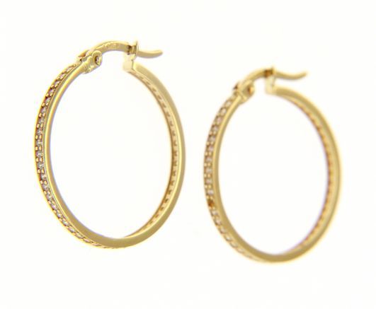 Golden hoop earrings with zircon k14  (code S198176)